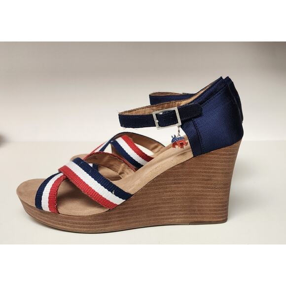 TOMS Women's Strappy Wedge Election Charms Sandals Size 12M Multicolor Red - Picture 8 of 14